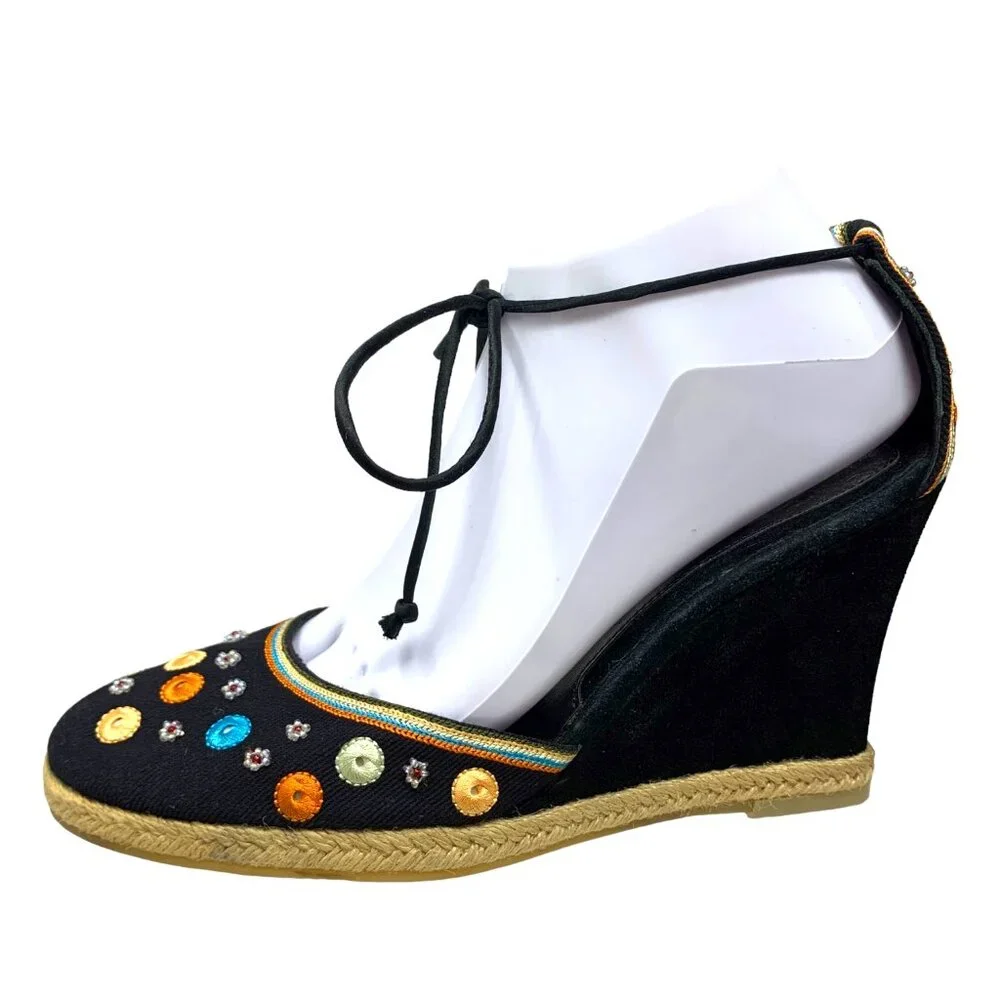 VIA SPIGA Grace Canvas Suede‎ Ankle Tie Espadrille Wedges **NWOB